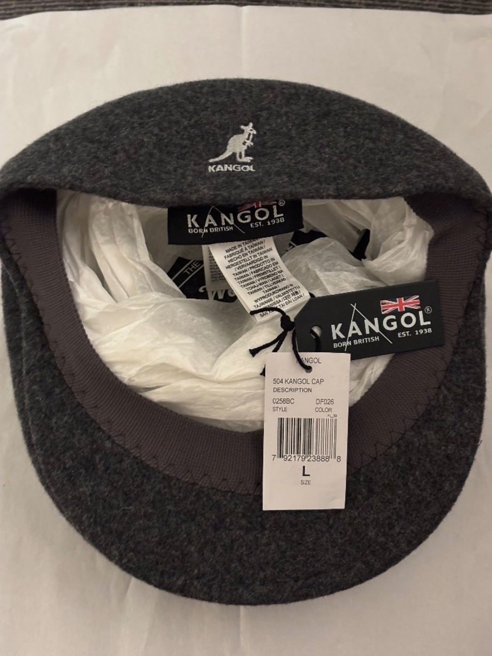 Kangol Wool 504 Ivy Flat Cap Hat Charcoal Gray 100% Wool Men’s Size L NWT
